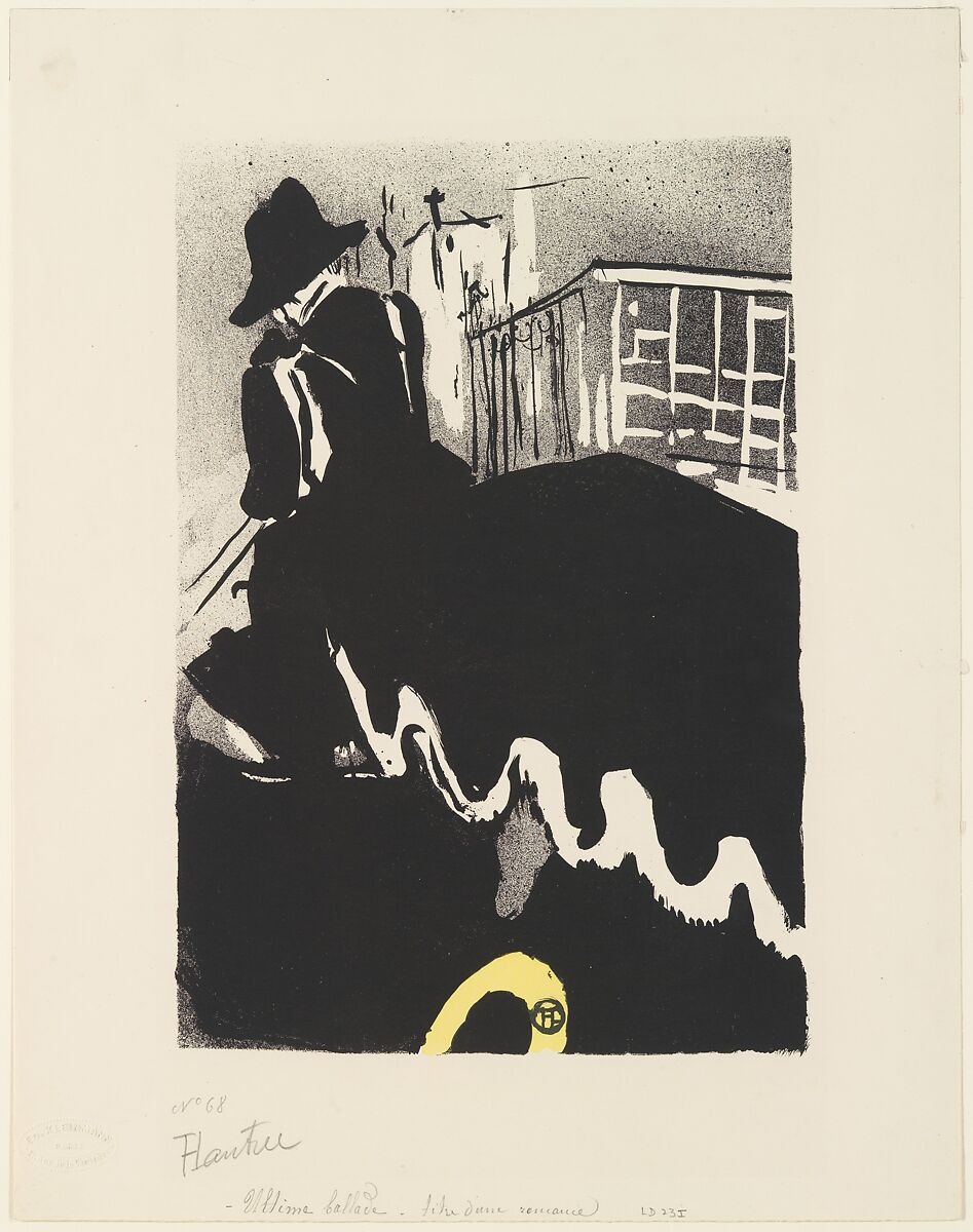 The Final Outing, "from The Old Tales", Henri de Toulouse-Lautrec (French, Albi 1864–1901 Saint-André-du-Bois), Brush and spatter lithograph printed in black with stencil coloring by another hand in yellow on mounted wove paper; only state 