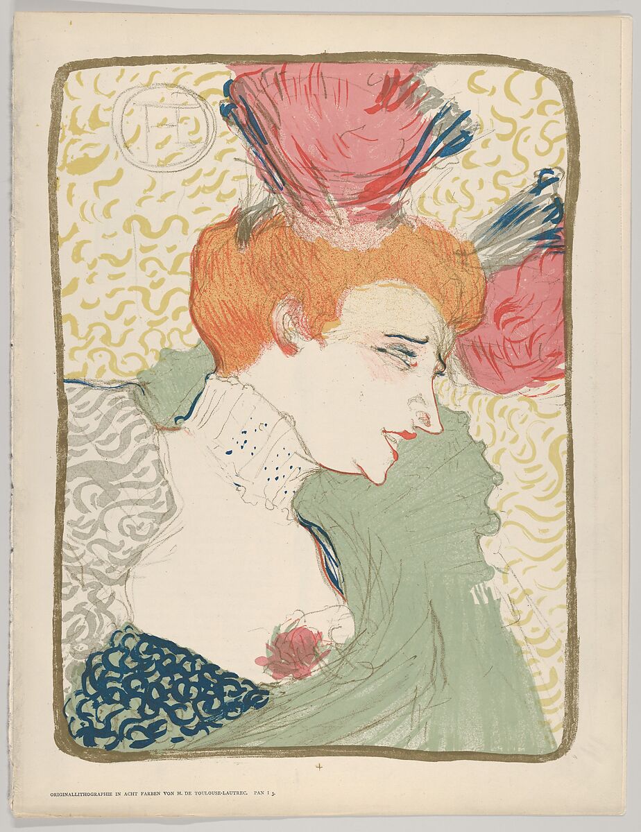 Portrait Bust of Mademoiselle Marcelle Lender, Henri de Toulouse-Lautrec (French, Albi 1864–1901 Saint-André-du-Bois), Crayon, brush, and spatter lithograph printed in eigt colors with letterpress text on wove paper; fourth state of four (Pan edition 1895) 