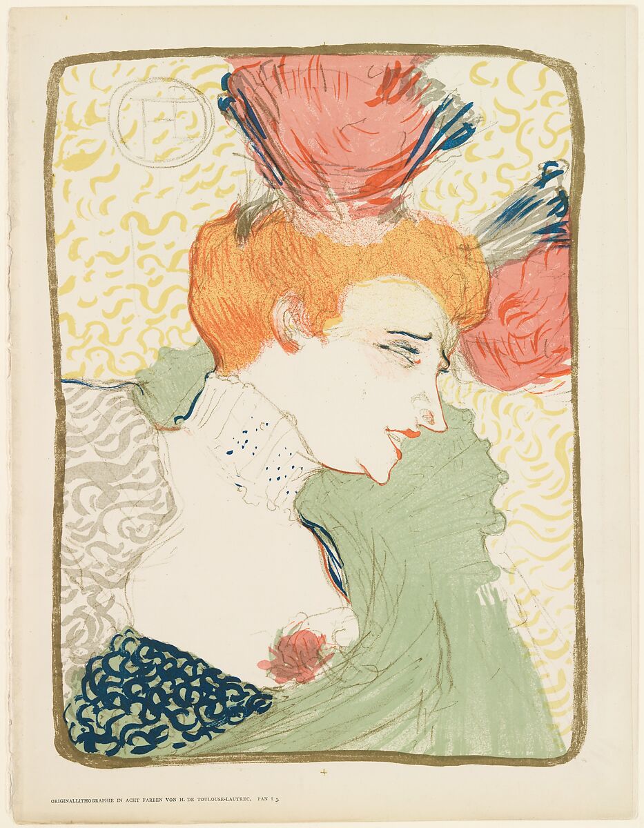 Portrait Bust of Mademoiselle Marcelle Lender, Henri de Toulouse-Lautrec (French, Albi 1864–1901 Saint-André-du-Bois), Crayon, brush, and spatter lithograph printed in eigt colors with letterpress text on wove paper; fourth state of four (Pan edition 1895)