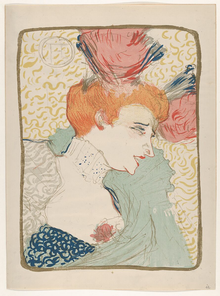 Portrait Bust of Mademoiselle Marcelle Lender, Henri de Toulouse-Lautrec (French, Albi 1864–1901 Saint-André-du-Bois), Crayon, brush, and spatter lithograph printed in eight colors; fourth state of four (rare trial proof for Pan edition) 