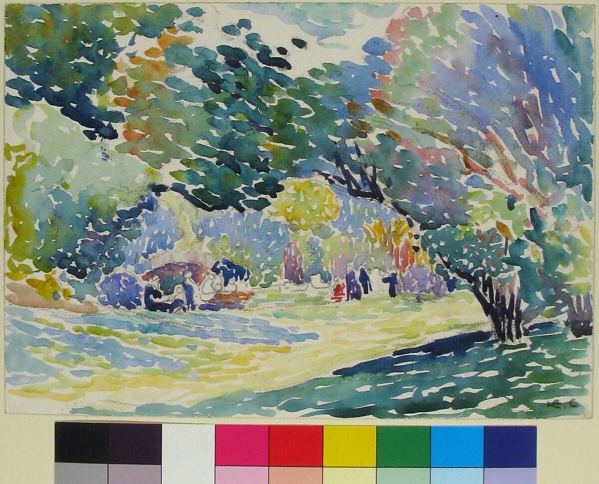 Landscape, Henri-Edmond Cross (Henri-Edmond Delacroix) (French, Douai 1856–1910 Saint-Clair), Watercolor and crayon on paper