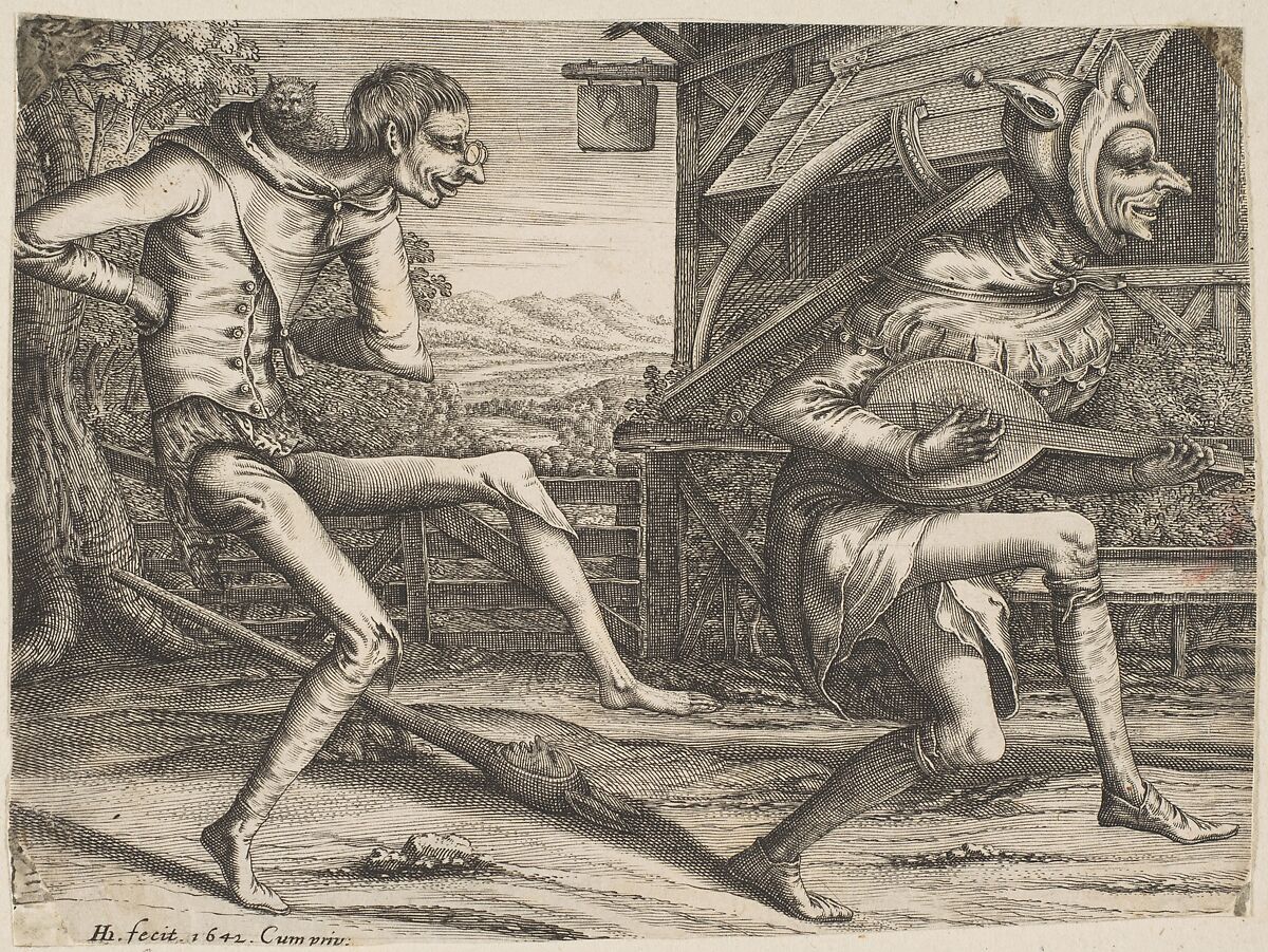 Two Fools Dancing from Two and Three Fools of the Carnival, Hendrick Hondius I (Netherlandish, Duffel 1573–1650 Amsterdam), Engraving 