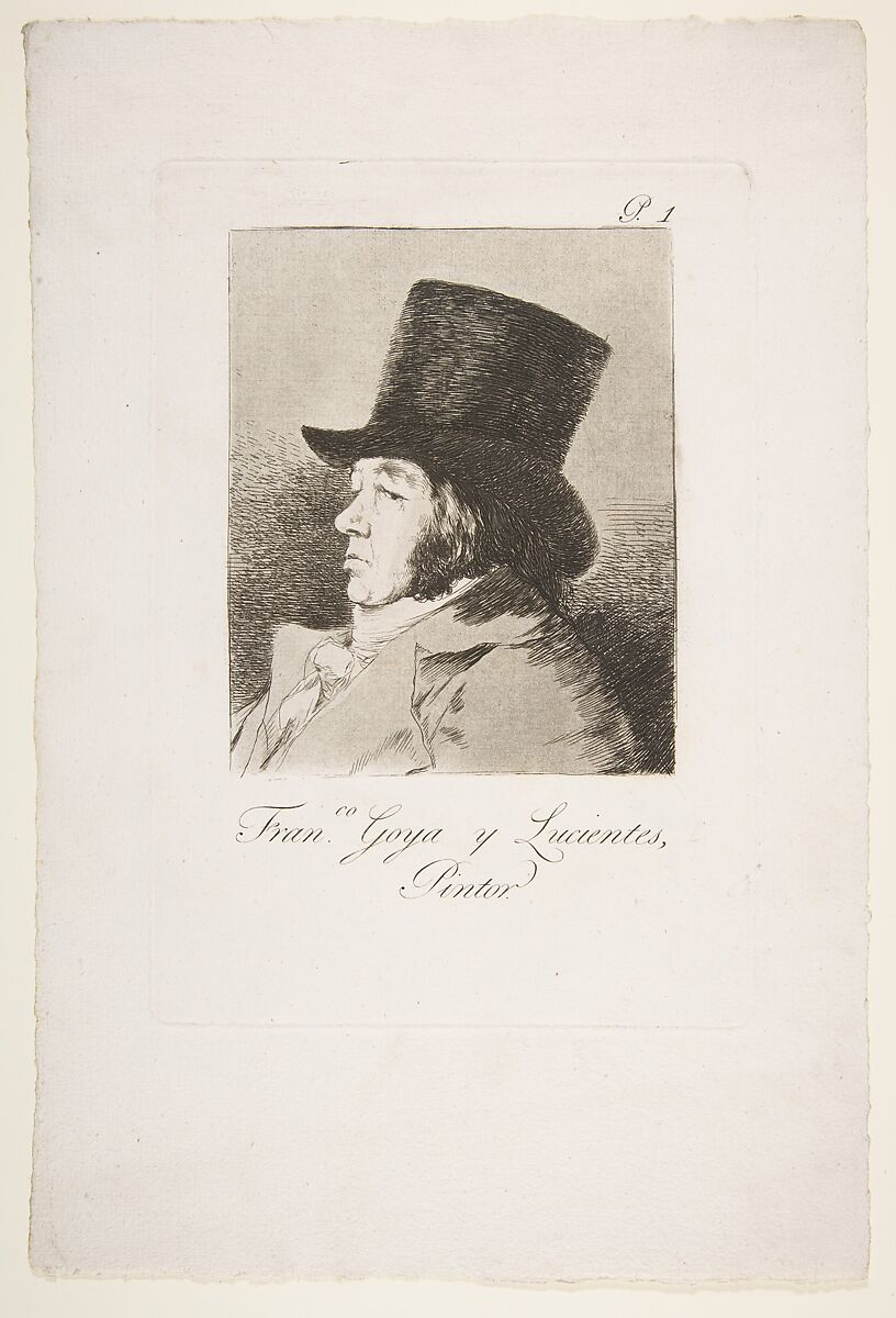 Self-Portrait; Plate 1 from "Los Caprichos", Goya (Francisco de Goya y Lucientes) (Spanish, Fuendetodos 1746–1828 Bordeaux), Etching, aquatint, drypoint, burin 