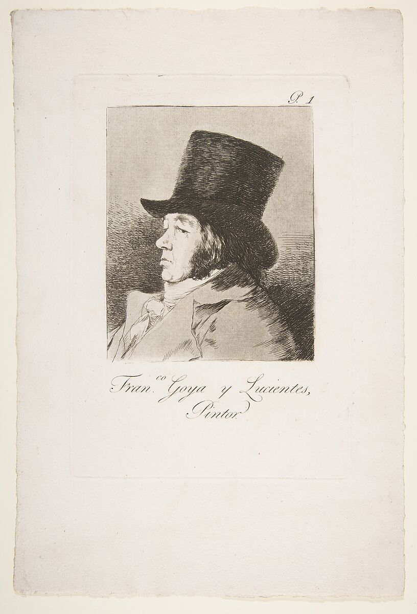 Self-Portrait; Plate 1 from "Los Caprichos", Goya (Francisco de Goya y Lucientes)  Spanish, Etching, aquatint, drypoint, burin