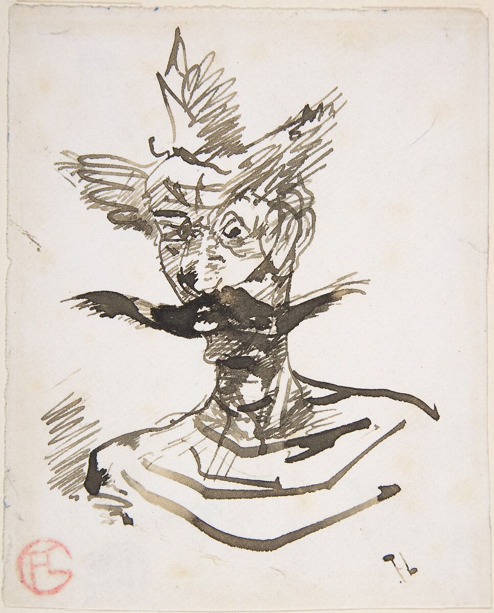 The Clown: M. Joret, Henri de Toulouse-Lautrec (French, Albi 1864–1901 Saint-André-du-Bois), Pen and black ink (faded to brown) 