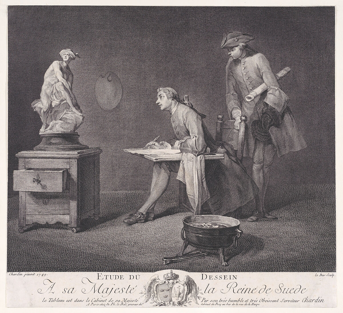 The Drawing Lesson, Jacques Philippe Le Bas (French, Paris 1707–1783 Paris), Etching, engraving; second state 