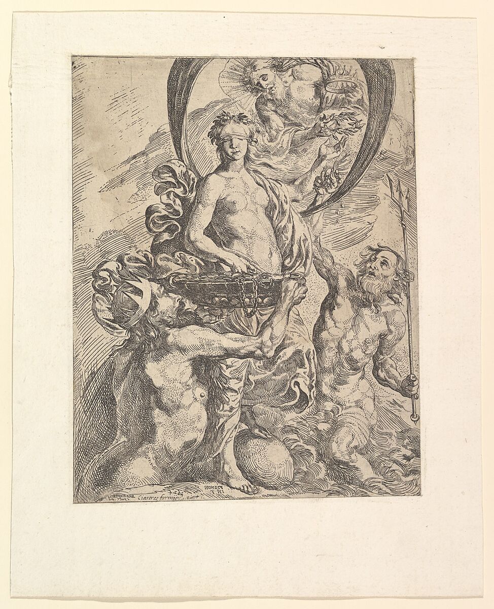 Jupiter, Pluto, and Neptune Offering their Riches to Fortune, Pierre Brebiette (French, Mantes-sur-Seine ca. 1598–1642 Paris), Etching