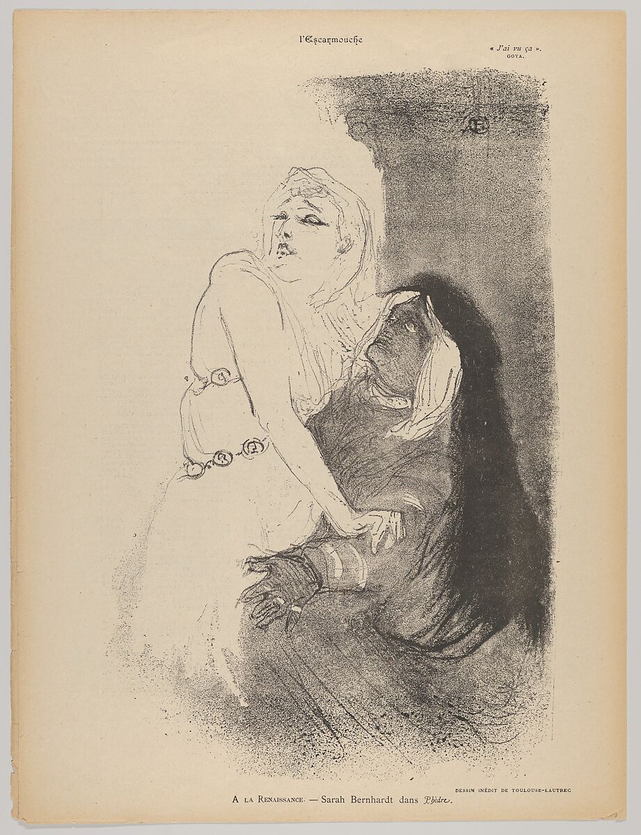 At the Théâtre de la Renaissance:  Sarah Bernhardt in Phèdre, Henri de Toulouse-Lautrec (French, Albi 1864–1901 Saint-André-du-Bois), Photo mechanical reproduction of lithograph on machine wove paper; only state 