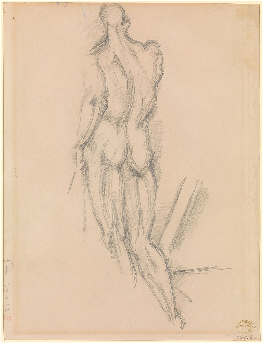 Bathers Under a Bridge (recto); Study after Houdon's Ecorché (verso), Paul Cézanne (French, Aix-en-Provence 1839–1906 Aix-en-Provence), Watercolor over graphite (recto); graphite (verso)