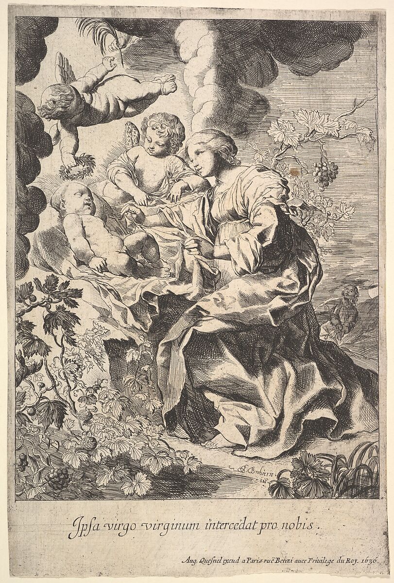 Virgin and child with angels, Pierre Brebiette (French, Mantes-sur-Seine ca. 1598–1642 Paris), Etching 