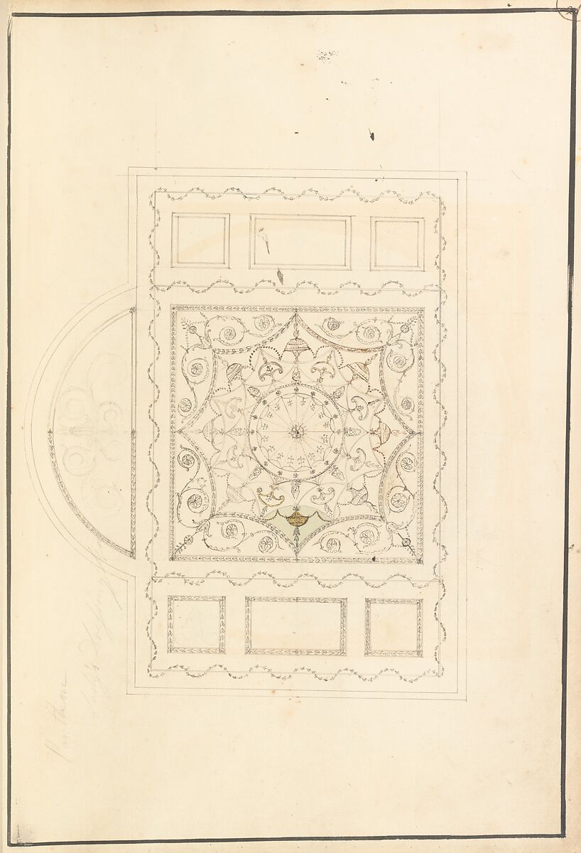 Drawings for Ceilings and Wall Elevations, James Wyatt (British, Weeford, Staffordshire 1746–1813 near Marlborough, Wiltshire), Pen and ink, brush and wash, watercolor, over graphite