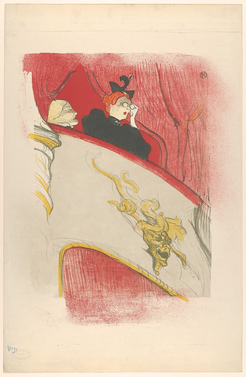 The Box with the Gilded Mask, Henri de Toulouse-Lautrec (French, Albi 1864–1901 Saint-André-du-Bois), Crayon, brush, and spatter lithograph with scraper, printed in five colors on wove paper; only state 