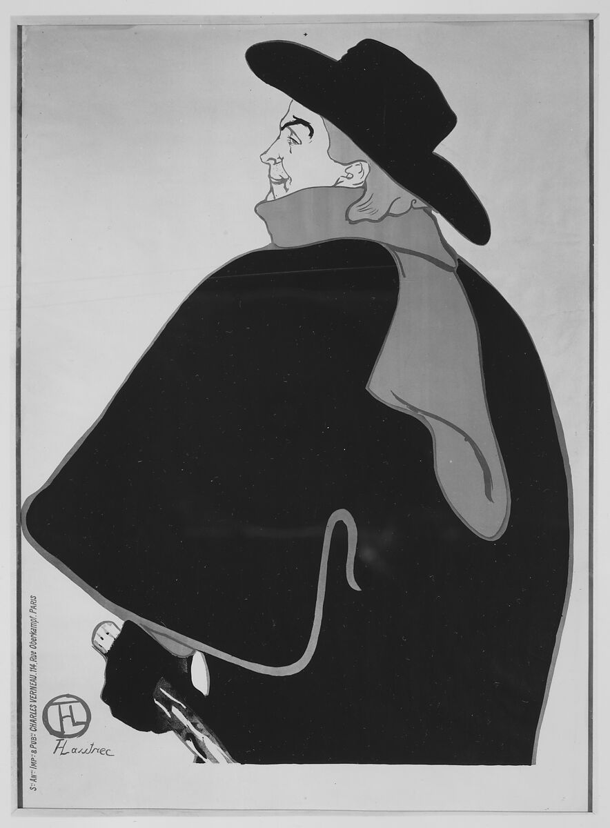 Aristide Bruant, dans son cabaret, Henri de Toulouse-Lautrec (French, Albi 1864–1901 Saint-André-du-Bois), Lithograph (before text) printed in four colors; machine wove paper 