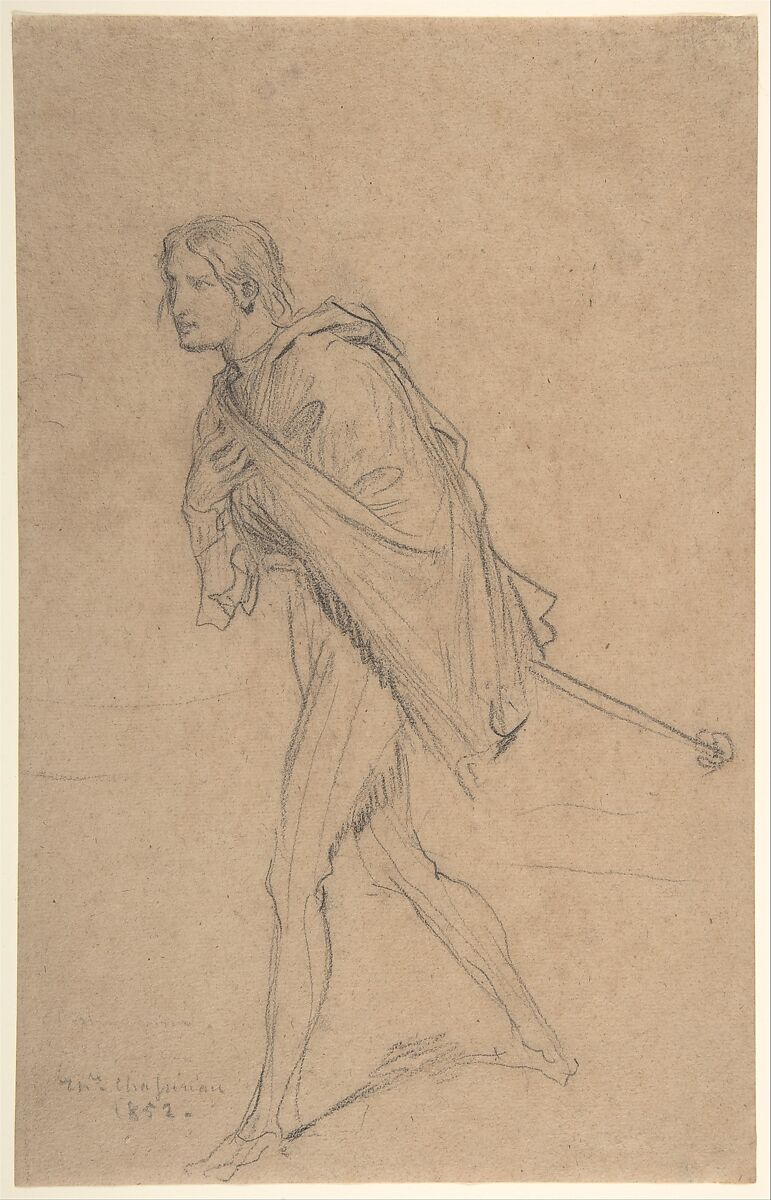 Cassio Bowing, Théodore Chassériau (French, Le Limon, Saint-Domingue, West Indies 1819–1856 Paris), Black chalk on buff wove paper 