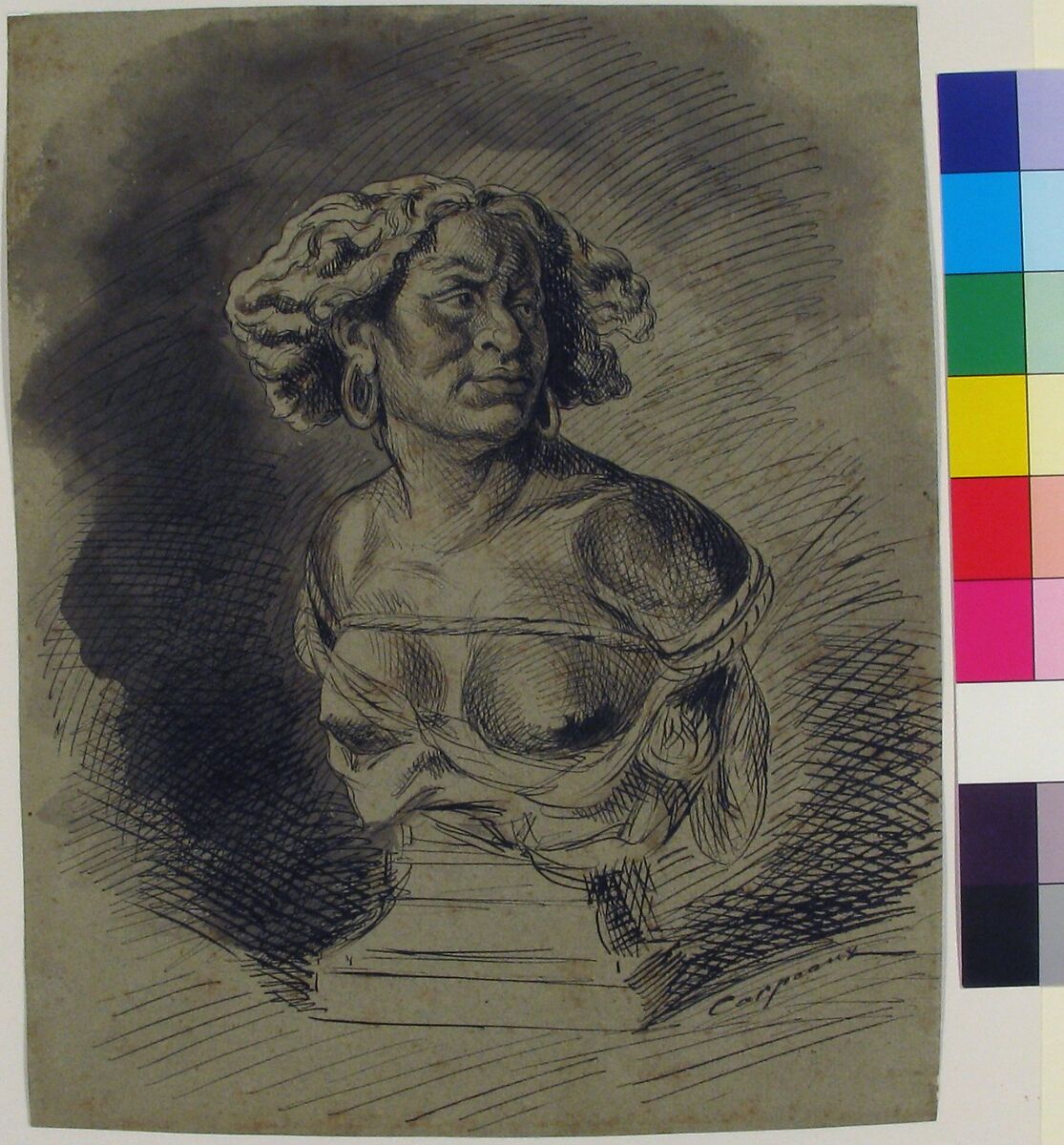 Study related to "Why Born Enslaved!", Jean-Baptiste Carpeaux (French, Valenciennes 1827–1875 Courbevoie), Pen and black ink over brush and gray and brown wash