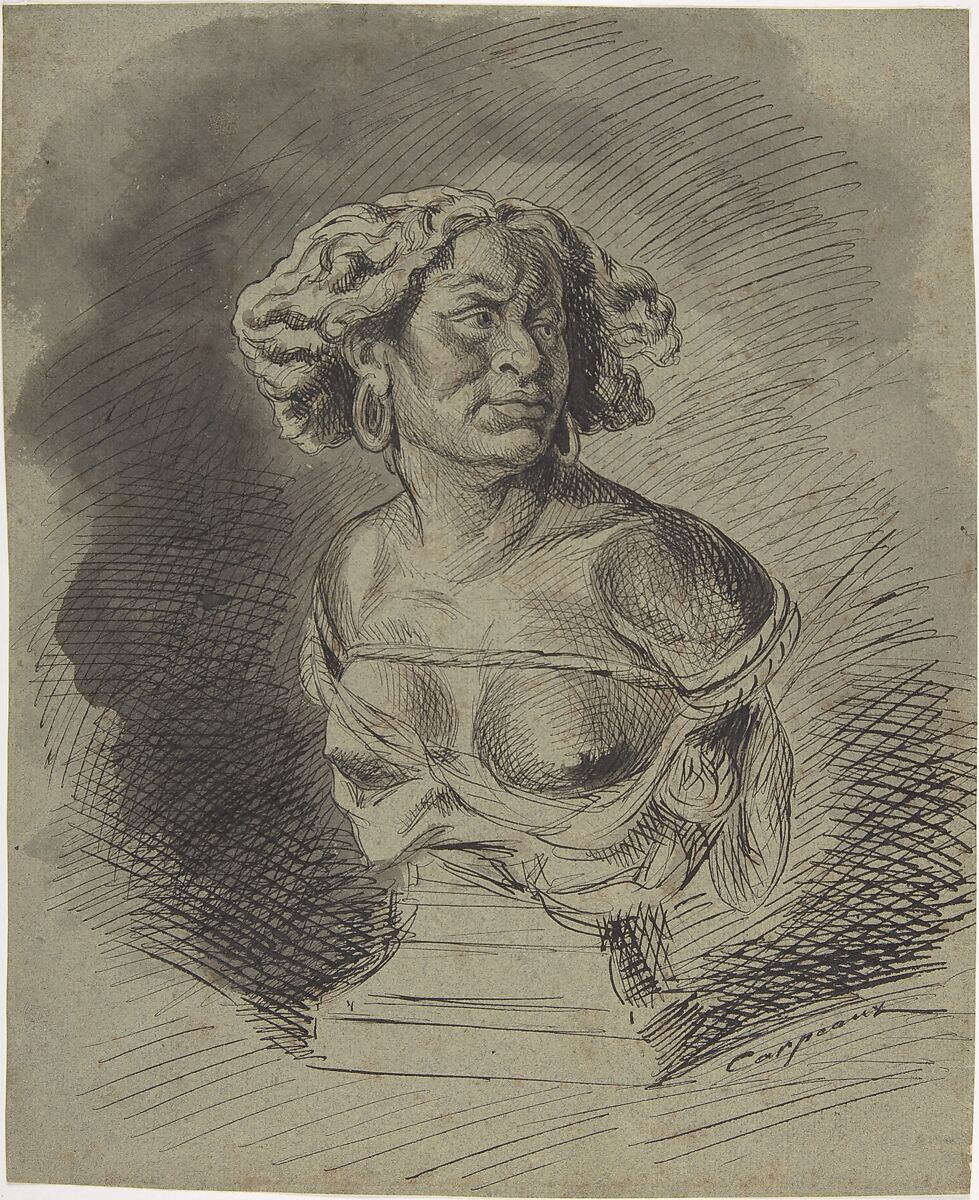 Study related to "Why Born Enslaved!", Jean-Baptiste Carpeaux (French, Valenciennes 1827–1875 Courbevoie), Pen and black ink over brush and gray and brown wash 