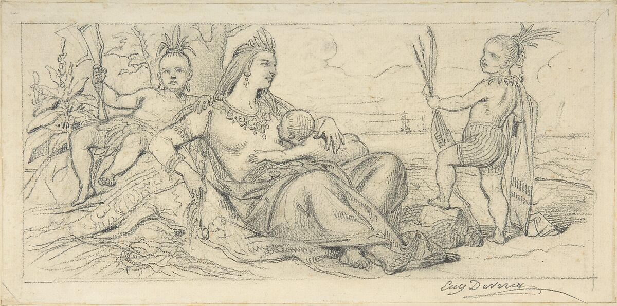Allegory of America, Eugène Devéria (French, Paris 1805–1865 Pau), Graphite 