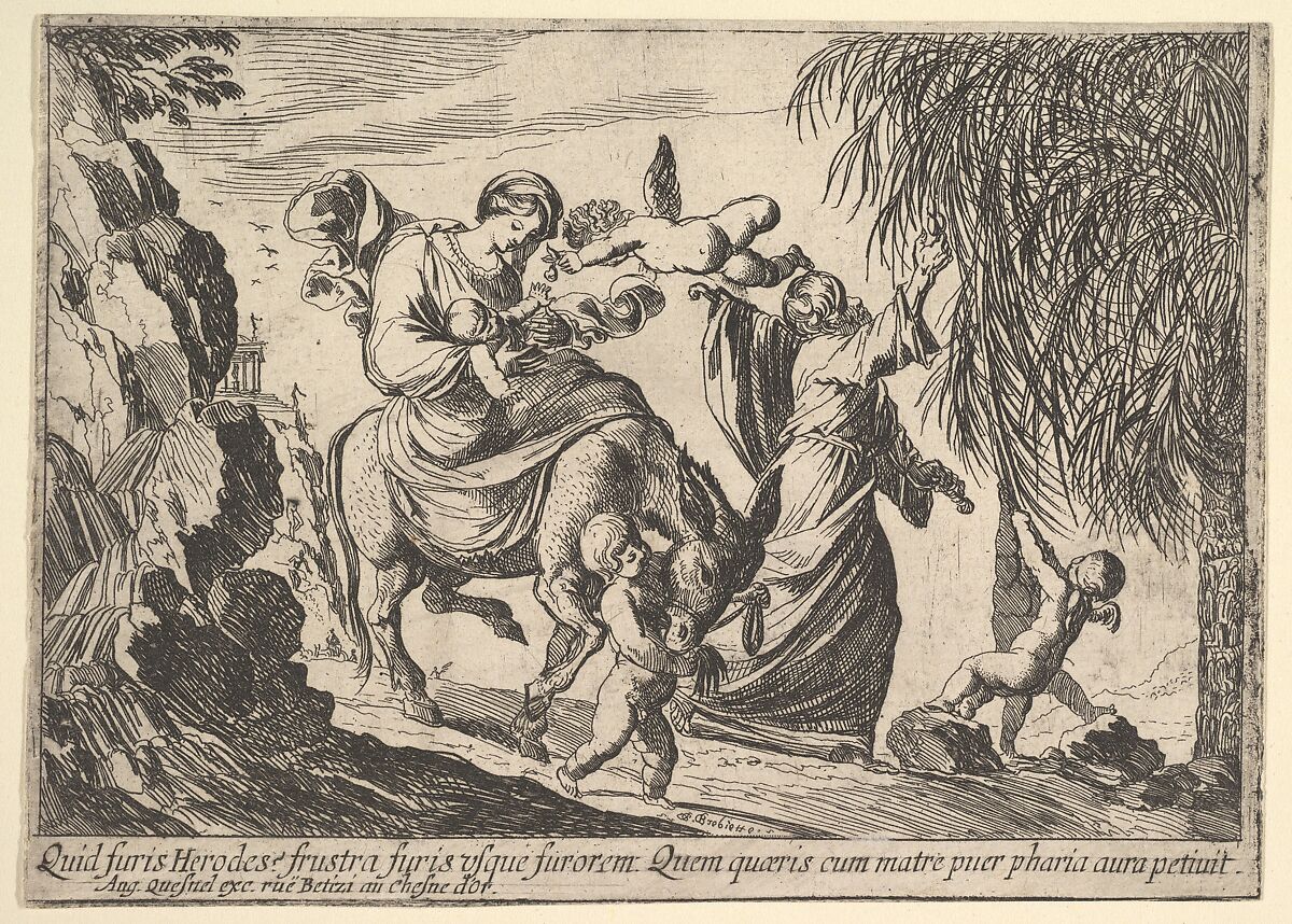 Angels Giving Dates to Child, Pierre Brebiette (French, Mantes-sur-Seine ca. 1598–1642 Paris), Etching 