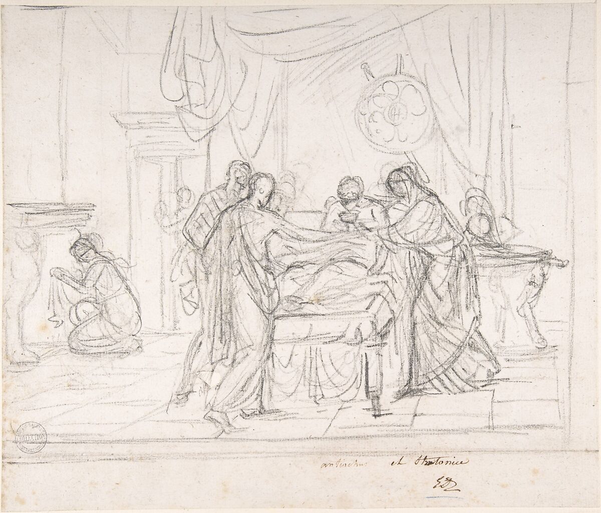 Scene from Ancient History: Cup Offered to an Invalid, Jacques Louis David (French, Paris 1748–1825 Brussels), Black chalk 