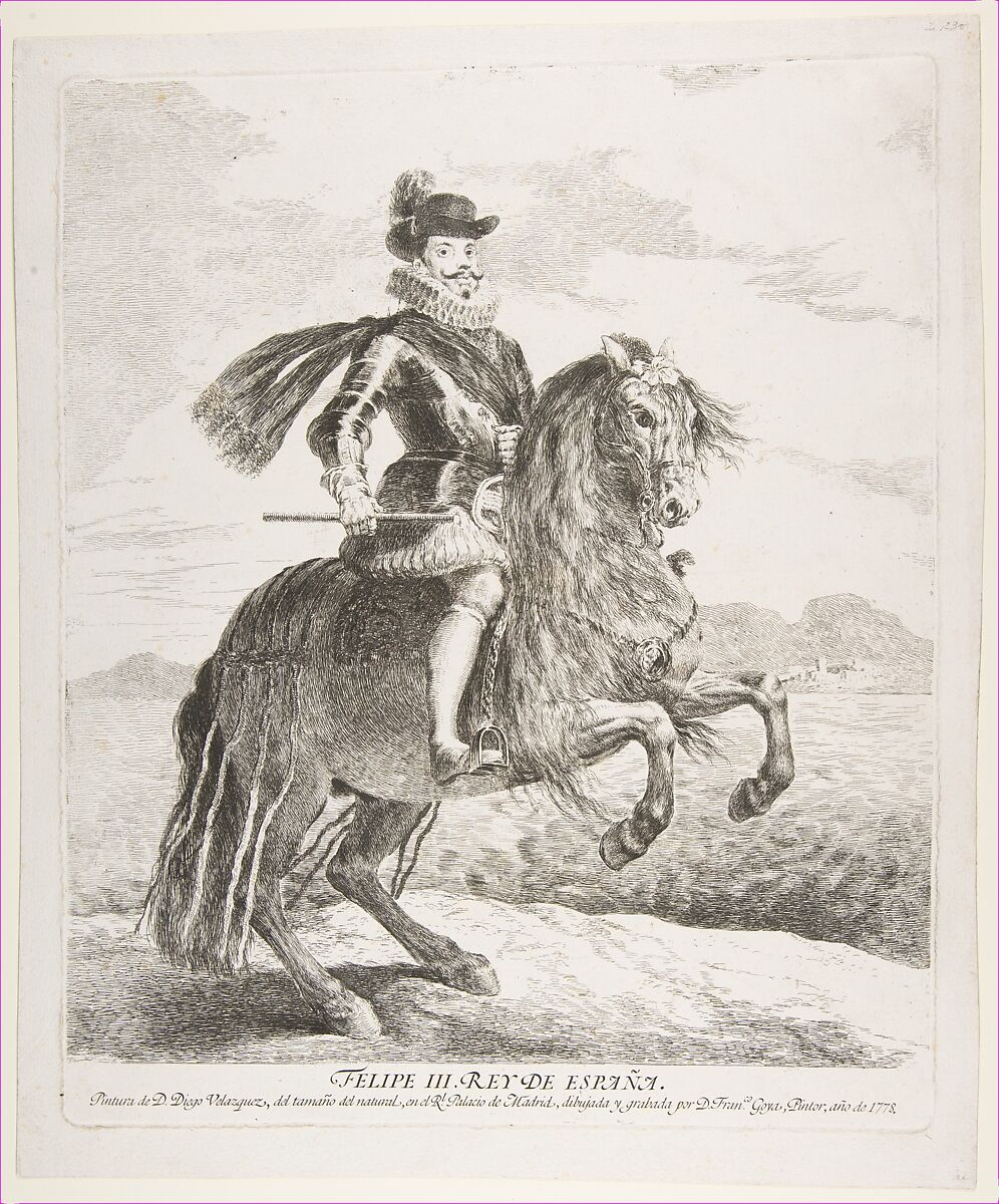 Philip III, King of Spain on horseback, after Velázquez, Goya (Francisco de Goya y Lucientes) (Spanish, Fuendetodos 1746–1828 Bordeaux), Etching and drypoint 