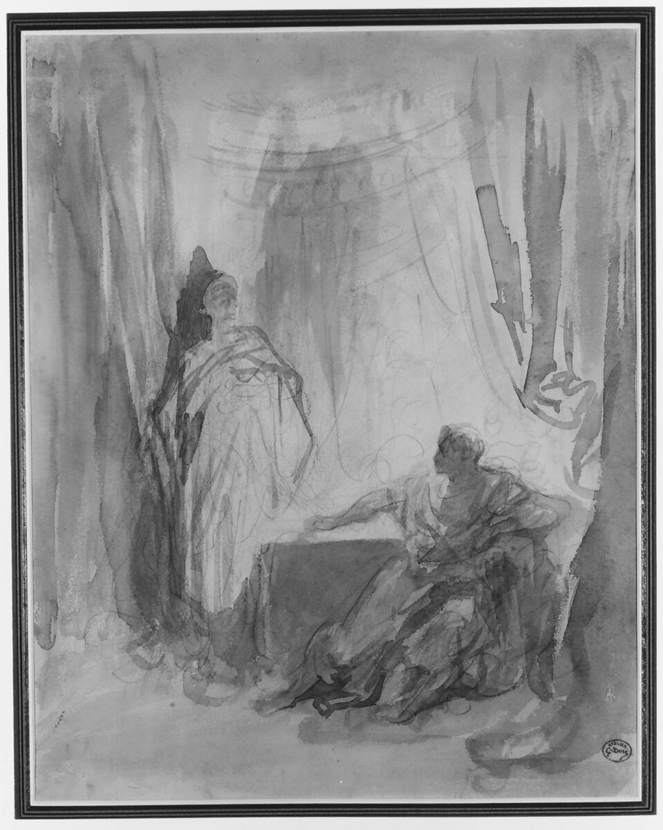 L'Apparition, Gustave Doré (French, Strasbourg 1832–1883 Paris), Brush and gray wash over black chalk