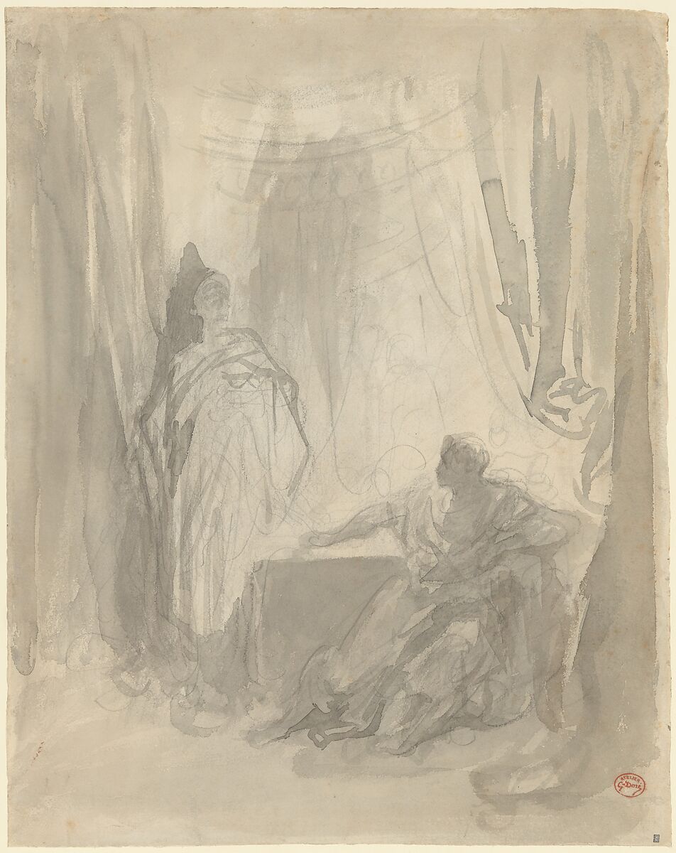 L'Apparition, Gustave Doré (French, Strasbourg 1832–1883 Paris), Brush and gray wash over black chalk 