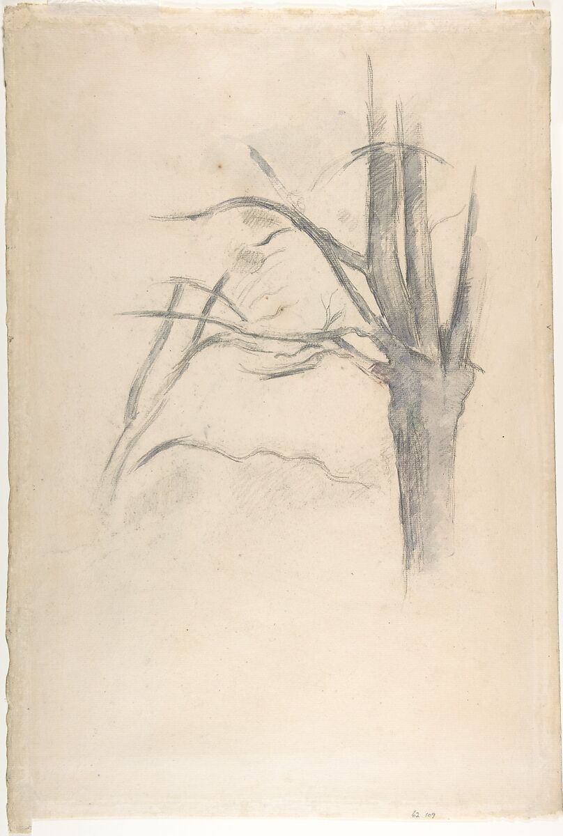 Studies of a tree (recto and verso), Paul Cézanne (French, Aix-en-Provence 1839–1906 Aix-en-Provence), Graphite with green, blue and yellow washes (recto); graphite with green, blue and purple washes (verso)