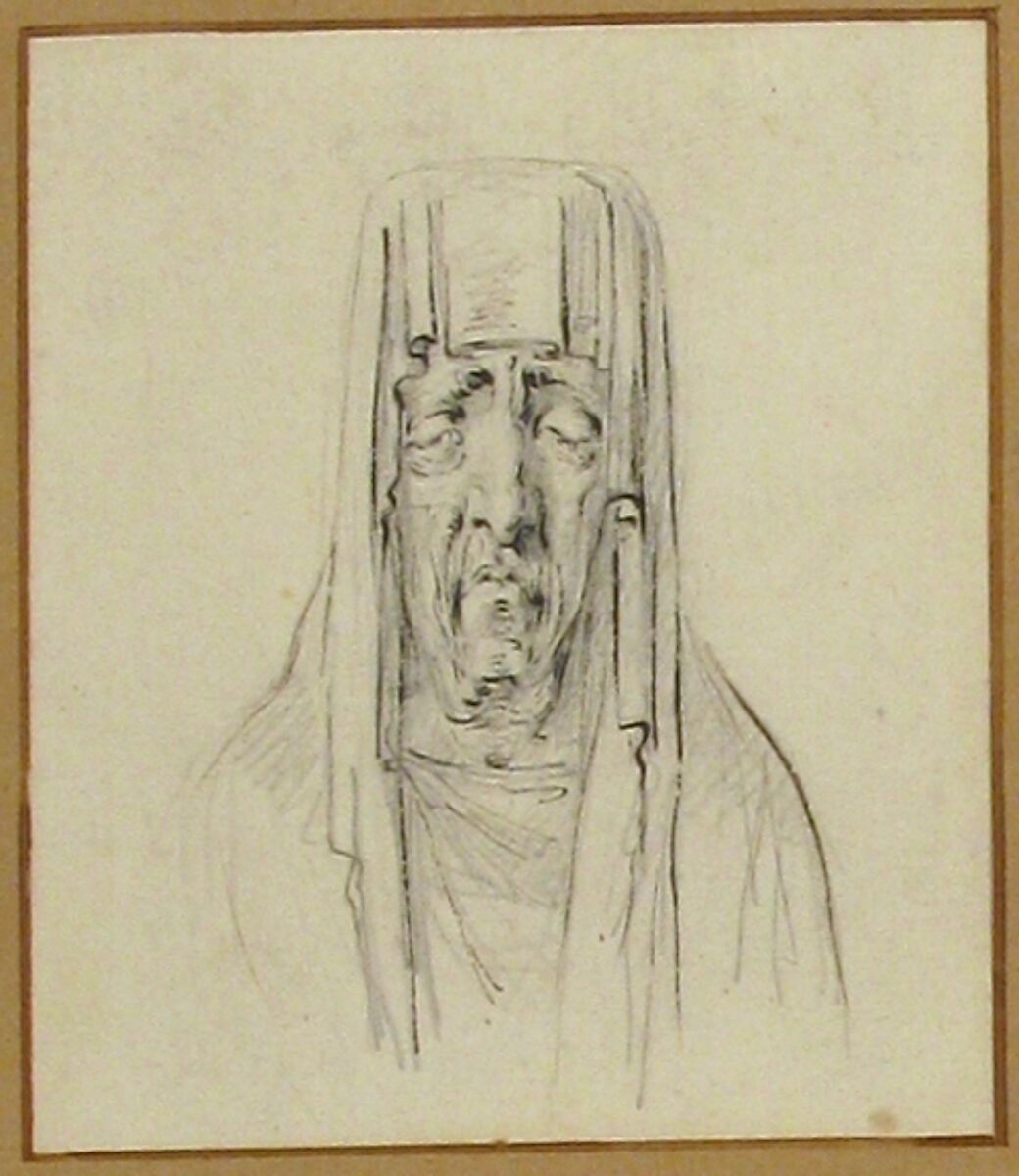 Male Head in a Hood, Baron Dominique Vivant Denon (French, Givry 1747–1825 Paris), Pen, brown ink over black chalk