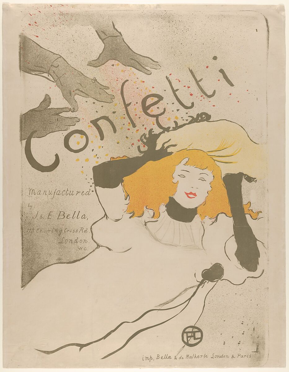 Confetti, Henri de Toulouse-Lautrec (French, Albi 1864–1901 Saint-André-du-Bois), Lithograph printed in three colors on vellum 