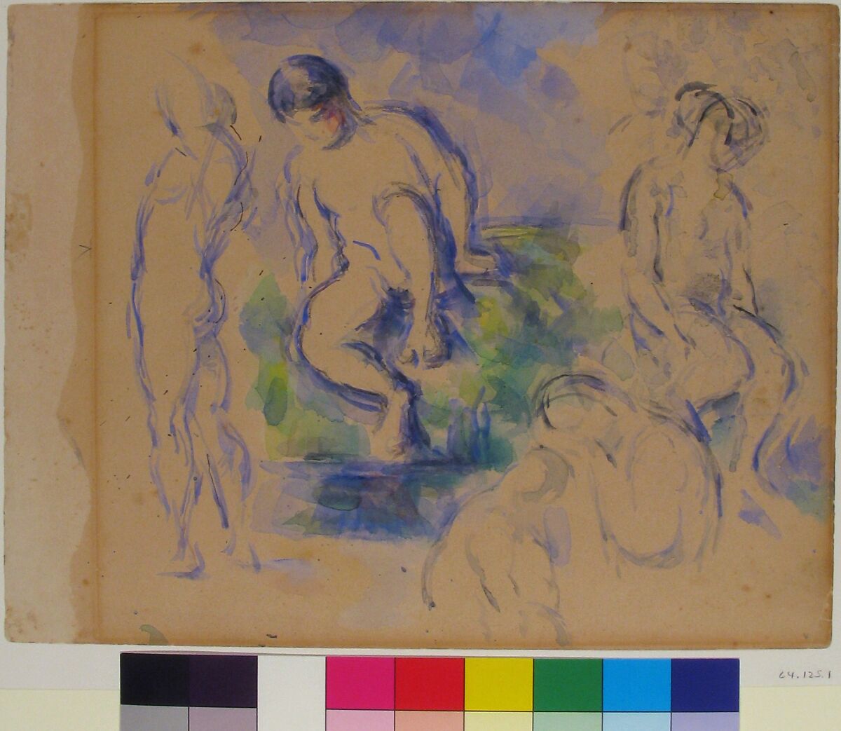 Bathers (recto); Still Life (verso), Paul Cézanne (French, Aix-en-Provence 1839–1906 Aix-en-Provence), Watercolor over graphite (recto); watercolor (verso)