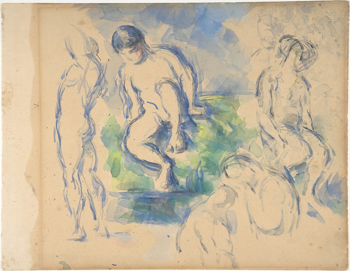 Bathers (recto); Still Life (verso), Paul Cézanne (French, Aix-en-Provence 1839–1906 Aix-en-Provence), Watercolor over graphite (recto); watercolor (verso) 