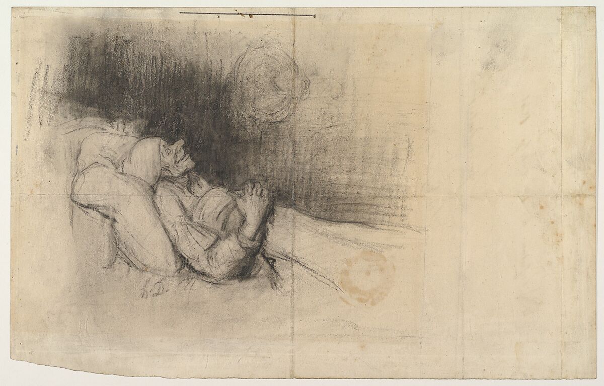 Man Dreaming, Formerly attributed to copy after Honoré Daumier (French, Marseilles 1808–1879 Valmondois), Lithographic crayon 