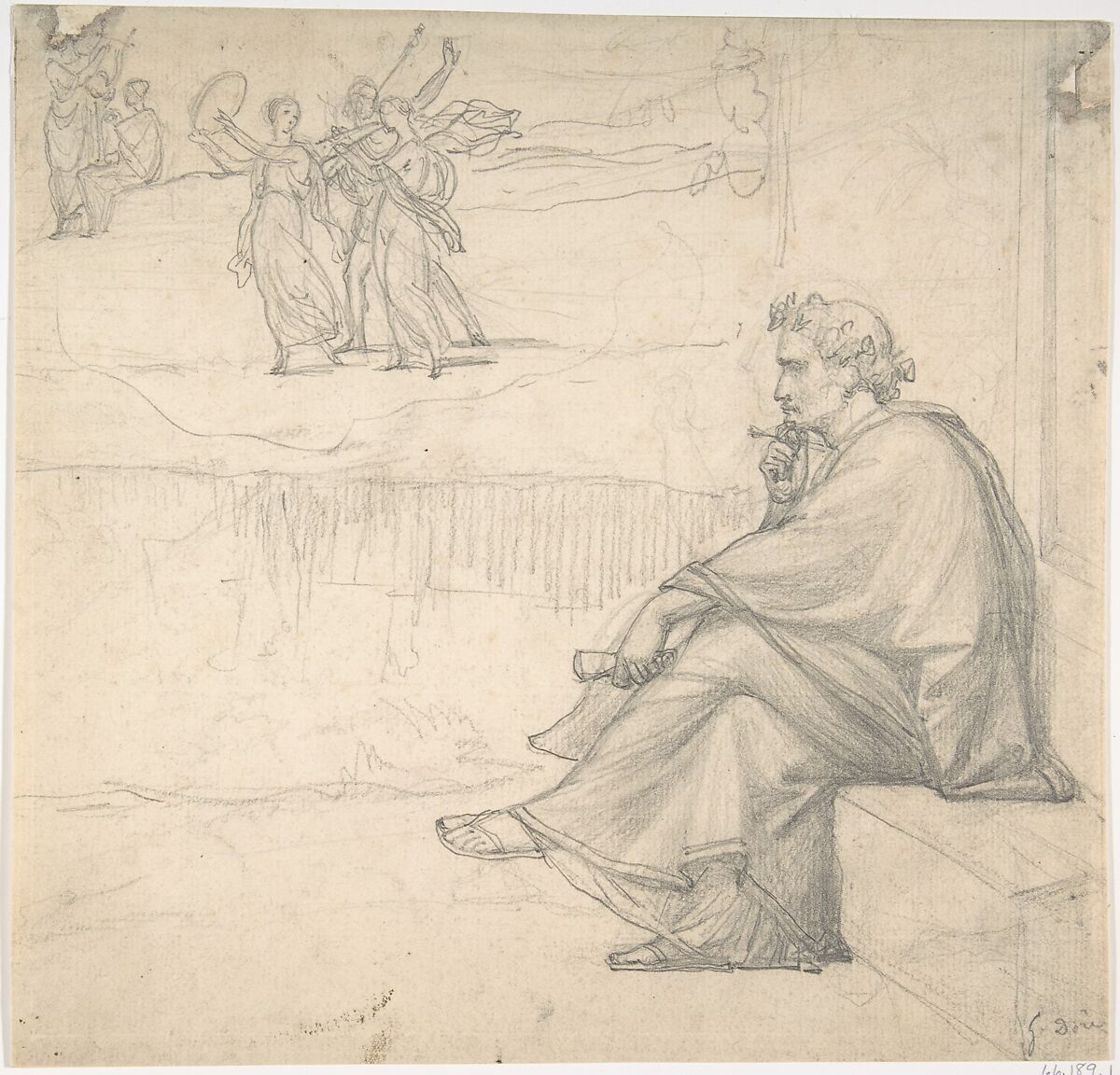 Male figure in classical costume, Gustave Doré (French, Strasbourg 1832–1883 Paris), Graphite 