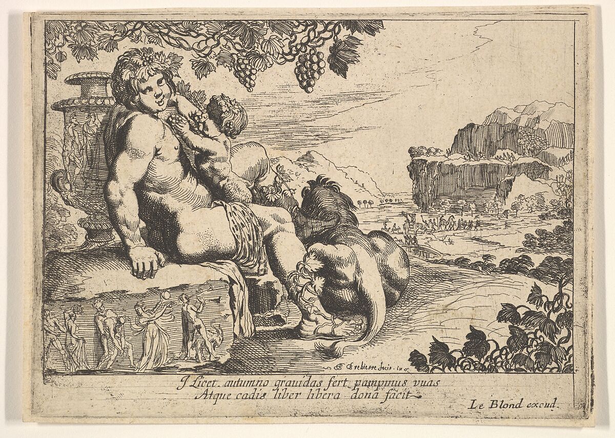 Bacchus, Satyr, and Lion, Pierre Brebiette (French, Mantes-sur-Seine ca. 1598–1642 Paris), Etching 