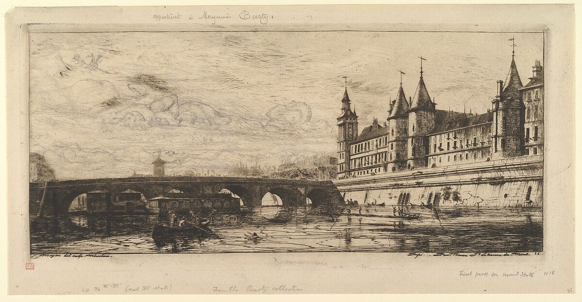 Le Pont au Change, Charles Meryon (French, 1821–1868), Etching with additions in graphite; seventh state 