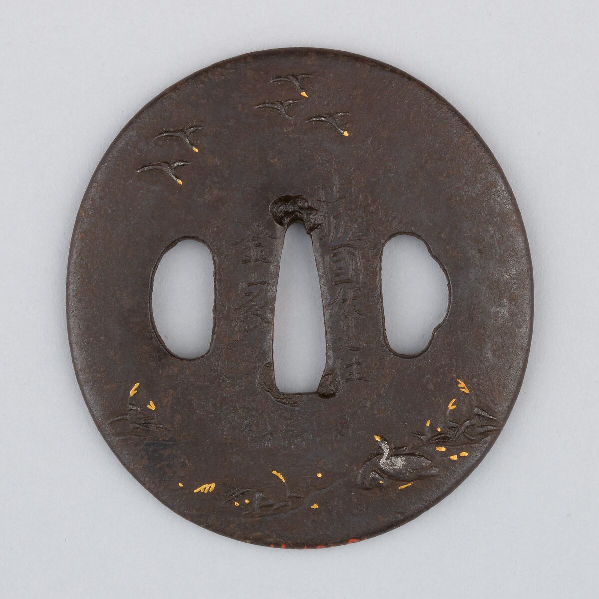 Sword Guard (Tsuba), Iron, copper, Japanese 