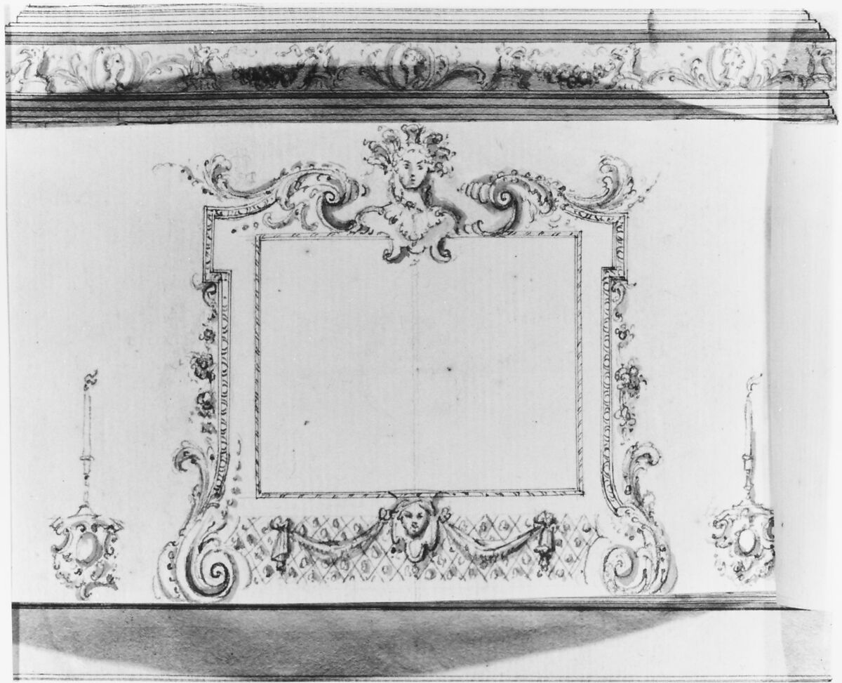 Dining Room at Kirtlington Park, Oxfordshire, John Sanderson (British, active from 1730, died 1774), Pen and brown and gray ink, brush and wash, over graphite