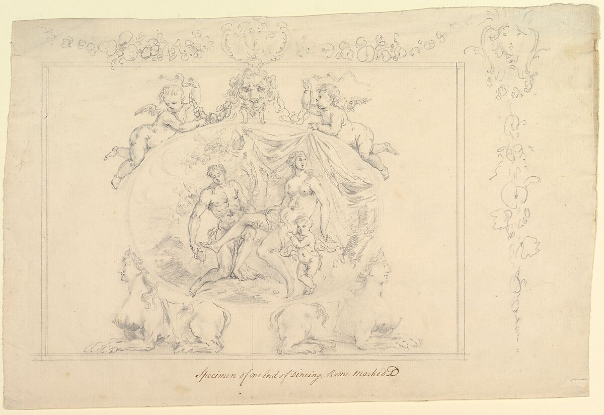 Design for the painting, Mars, Venus & Cupid for the Dining Room at Kirtlington Park, Oxfordshire, John Sanderson (British, active from 1730, died 1774), Graphite 