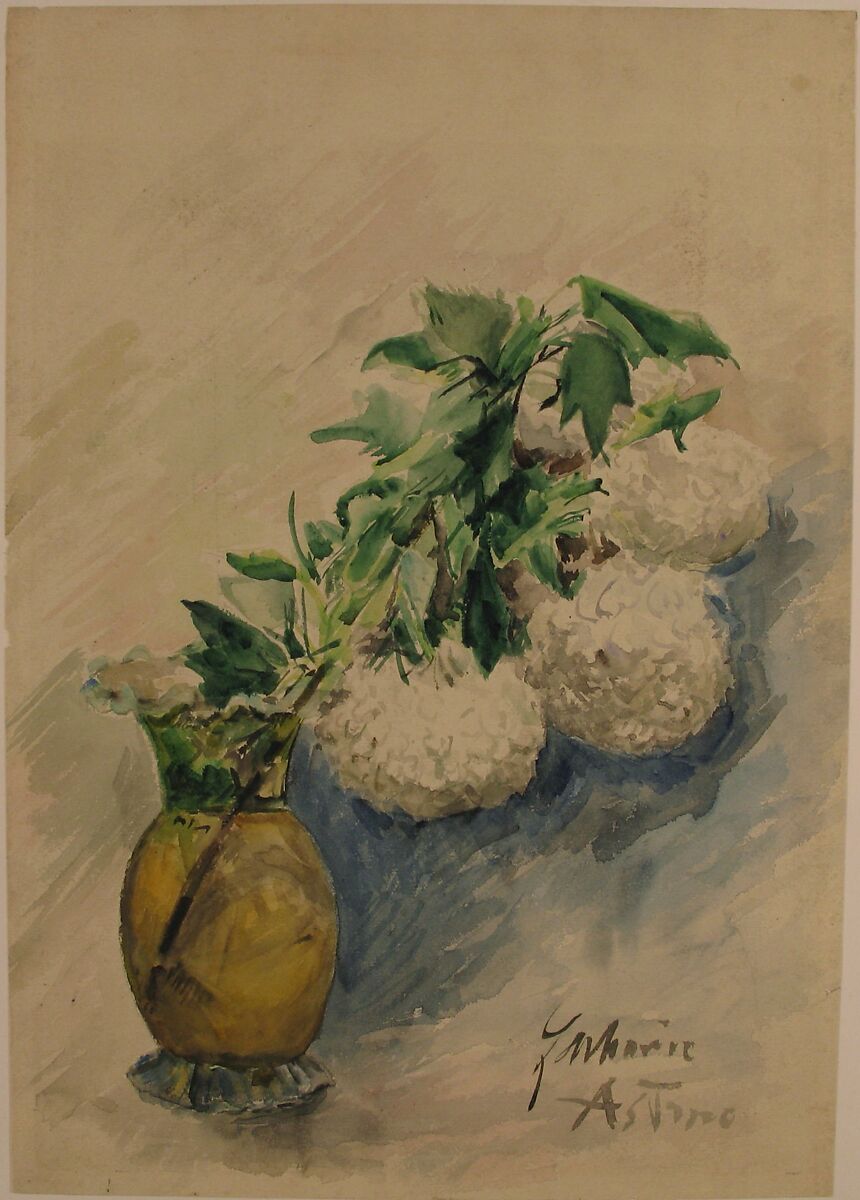 White Flowers in a Vase, Zacharie Astruc (French, Angers 1833–1907 Paris), Watercolor over traces of graphite