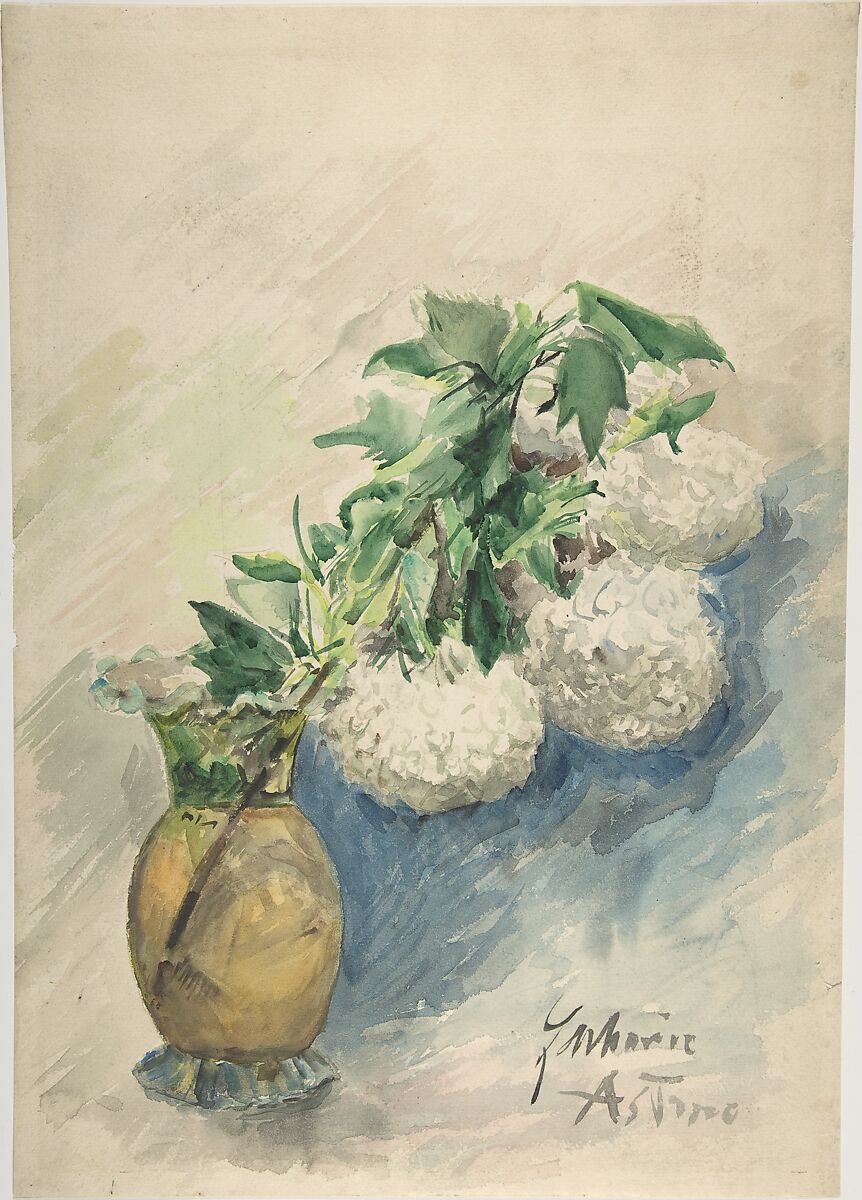White Flowers in a Vase, Zacharie Astruc (French, Angers 1833–1907 Paris), Watercolor over traces of graphite 