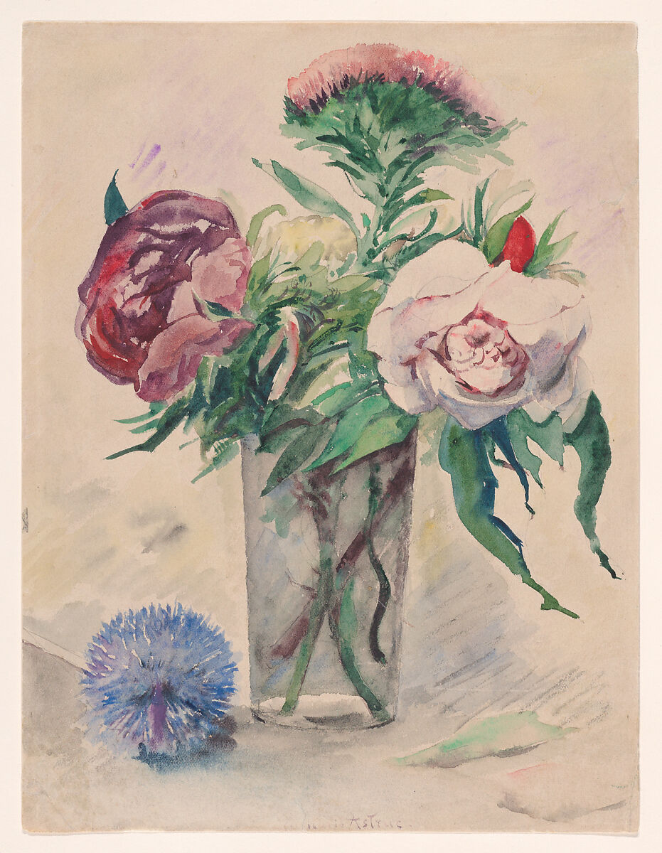Flowers in a Vase, Zacharie Astruc (French, Angers 1833–1907 Paris), Watercolor over traces of graphite