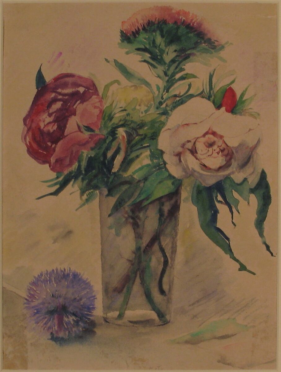 Flowers in a Vase, Zacharie Astruc (French, Angers 1833–1907 Paris), Watercolor over traces of graphite
