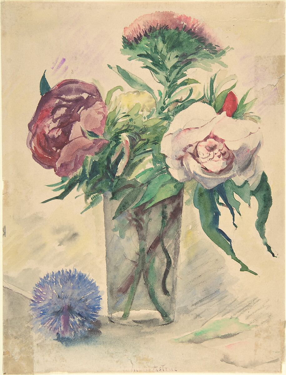 Flowers in a Vase, Zacharie Astruc (French, Angers 1833–1907 Paris), Watercolor over traces of graphite 