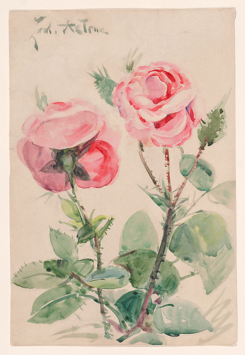 Two Roses, Zacharie Astruc (French, Angers 1833–1907 Paris), Watercolor