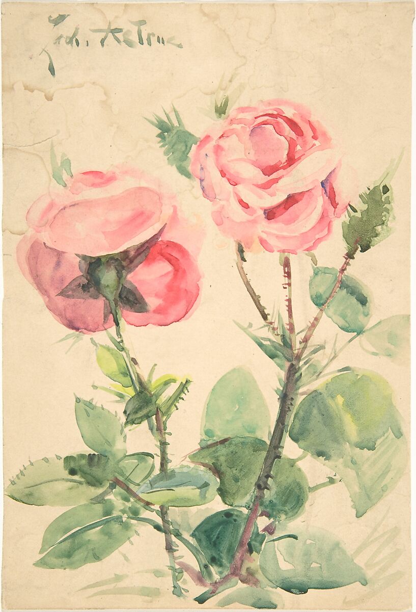 Two Roses, Zacharie Astruc (French, Angers 1833–1907 Paris), Watercolor 