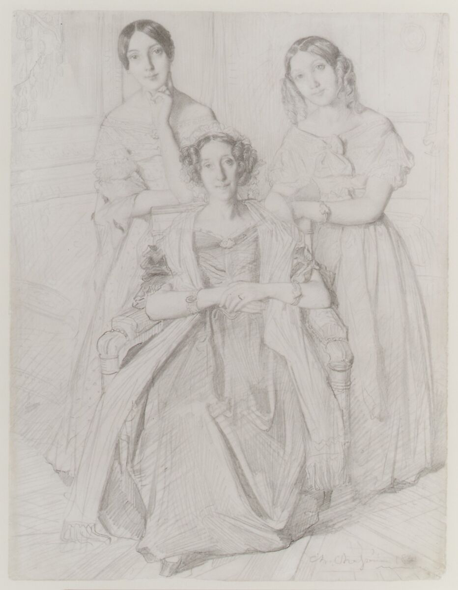 The Baroness Duperré and Her Daughters, Théodore Chassériau (French, Le Limon, Saint-Domingue, West Indies 1819–1856 Paris), Graphite on wove paper