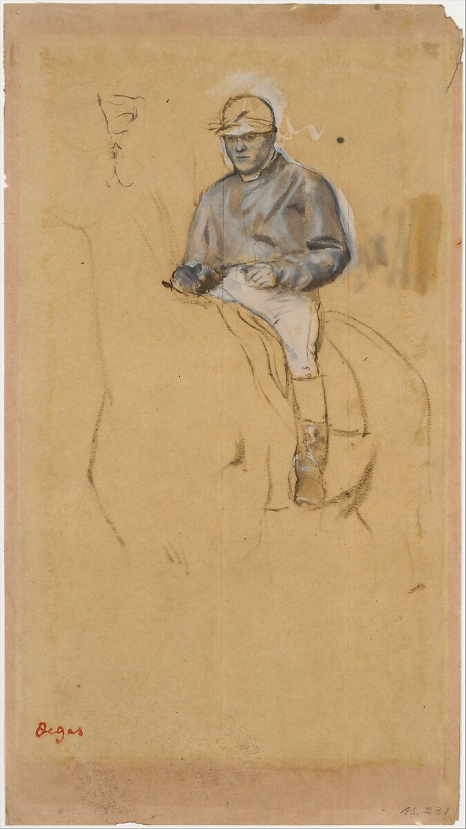 A Jockey on His Horse, Edgar Degas (French, Paris 1834–1917 Paris), Oil and graphite