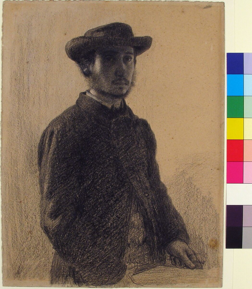 Self-Portrait, Edgar Degas (French, Paris 1834–1917 Paris), Black chalk and graphite, heightened with white on heavy beige wove paper