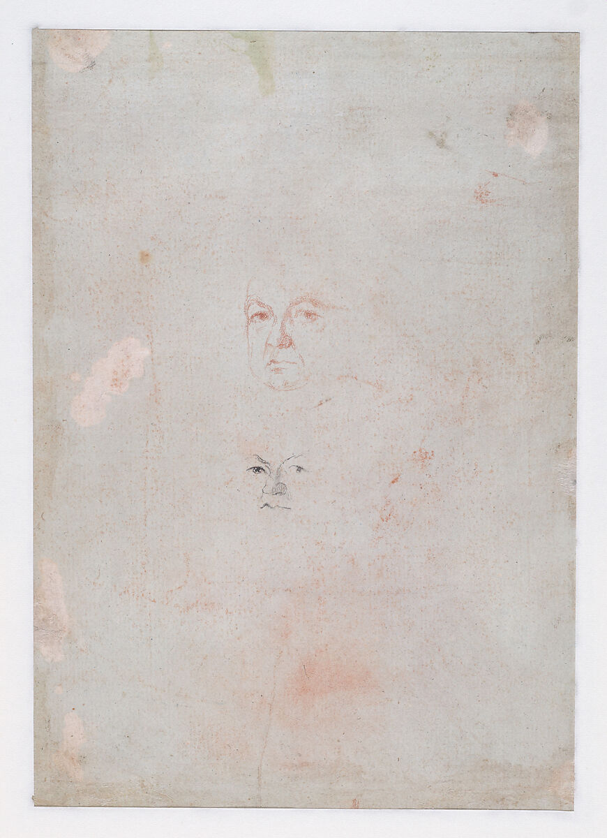 Self-Portrait; wearing a top hat facing left within a drawn frame (recto); two studies of his face (verso), Goya (Francisco de Goya y Lucientes) (Spanish, Fuendetodos 1746–1828 Bordeaux), Red chalk (recto), pen and ink and red chalk (verso) on laid paper