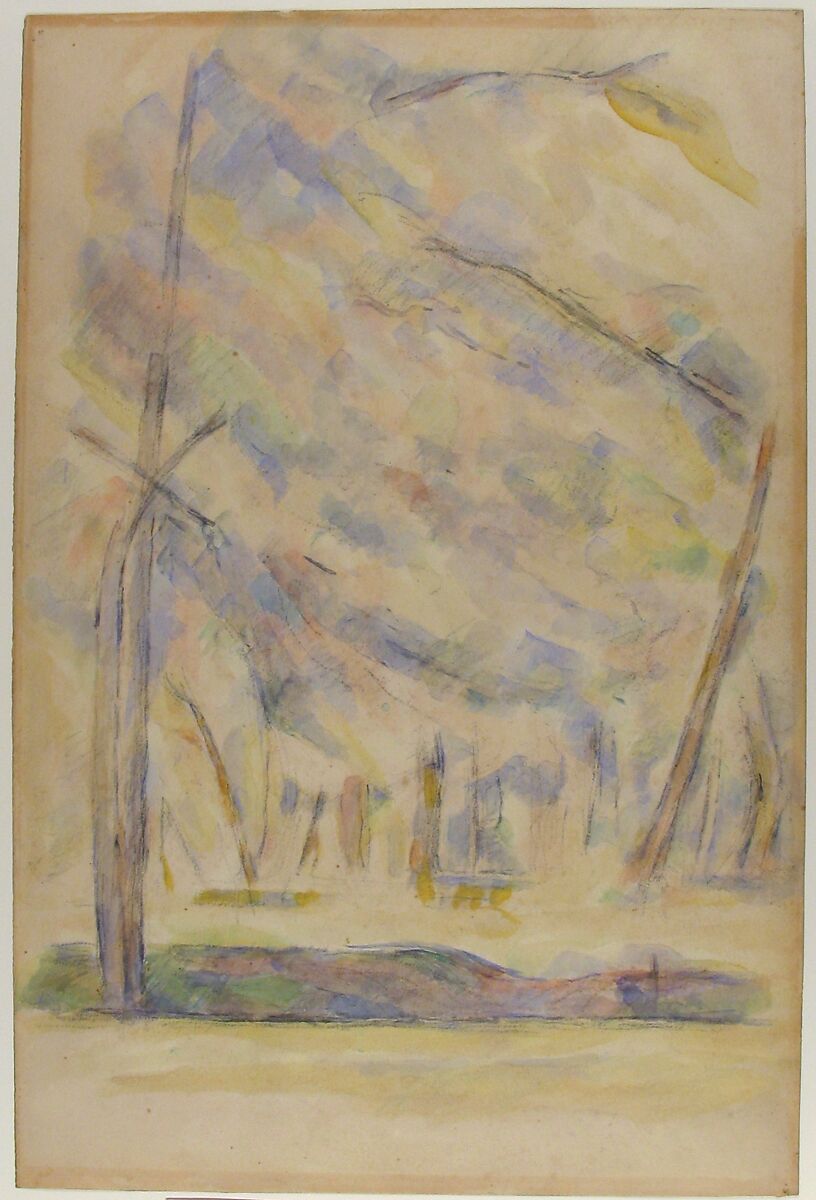 Landscape (recto); Sketch of rocks(?) (verso), Paul Cézanne (French, Aix-en-Provence 1839–1906 Aix-en-Provence), Watercolor over black chalk (recto); black chalk and blue wash (verso)